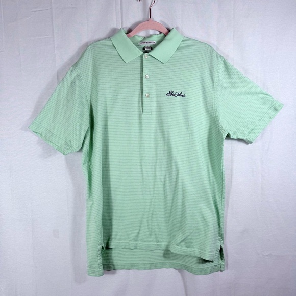 Peter Millar Other - Men’s Peter Millar Golf Polo L Cotton Mint Green Striped Sea Island Logo